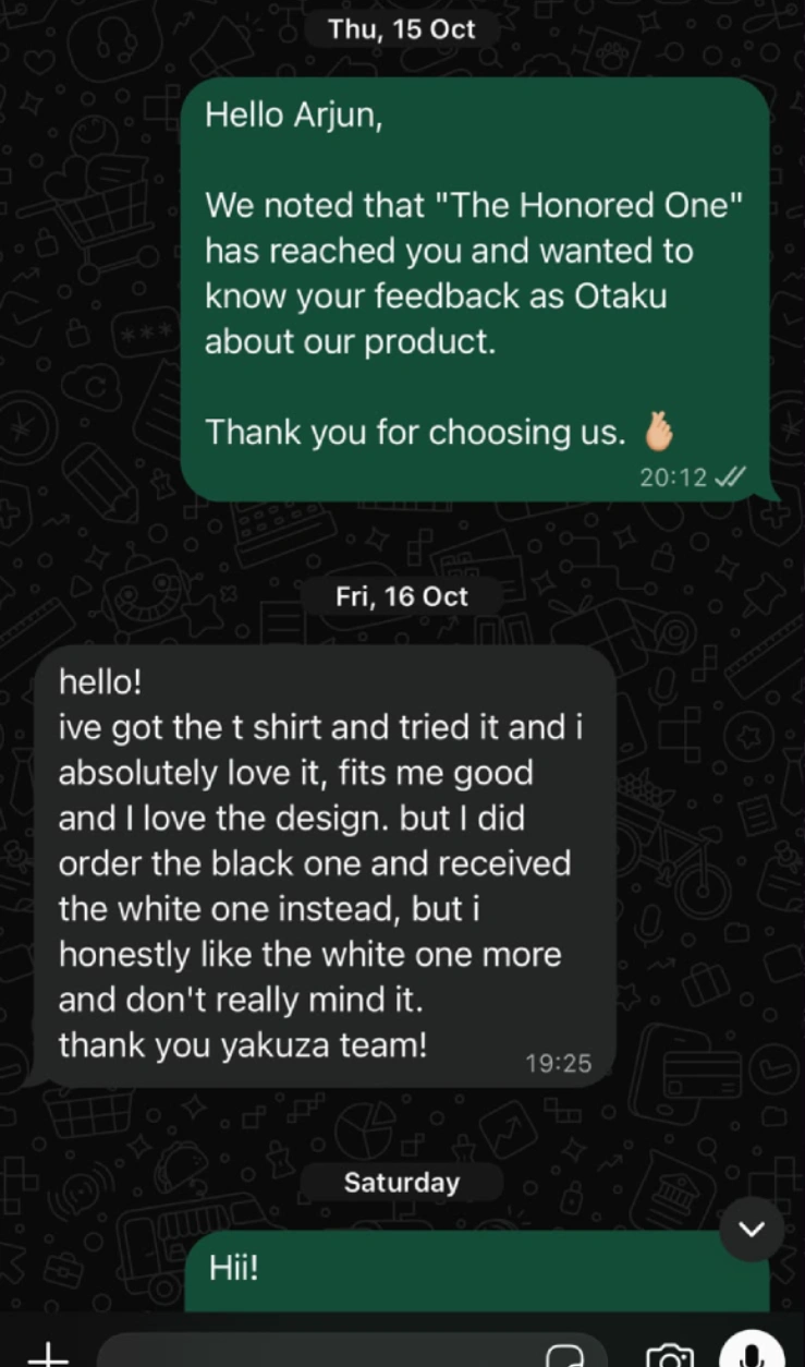 Yakuza Threads customer review 1